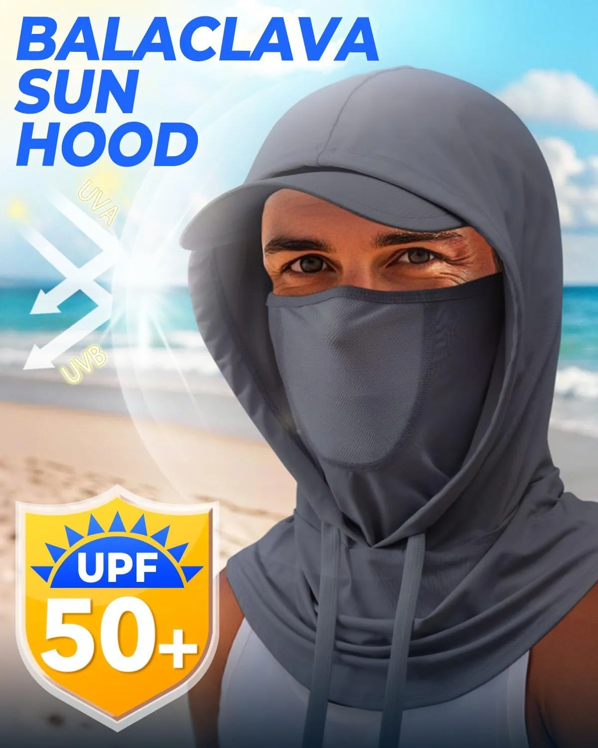 3-in-1 Cooling Breathable Balaclava Face Mask with Nose Mesh Sun UV Protection Hood Full Head Cover Men Women Hiking Outdoor