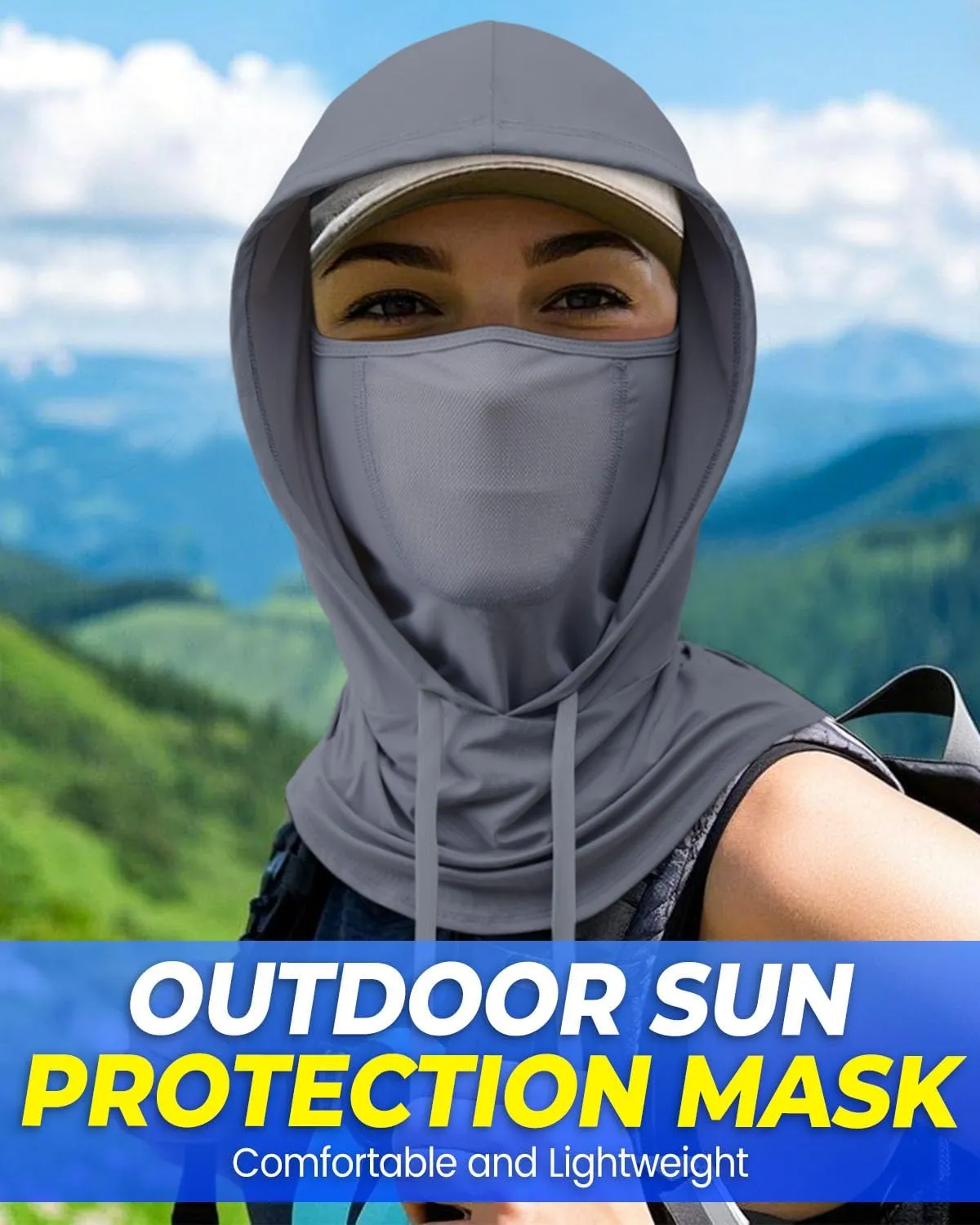 3-in-1 Cooling Breathable Balaclava Face Mask with Nose Mesh Sun UV Protection Hood Full Head Cover Men Women Hiking Outdoor