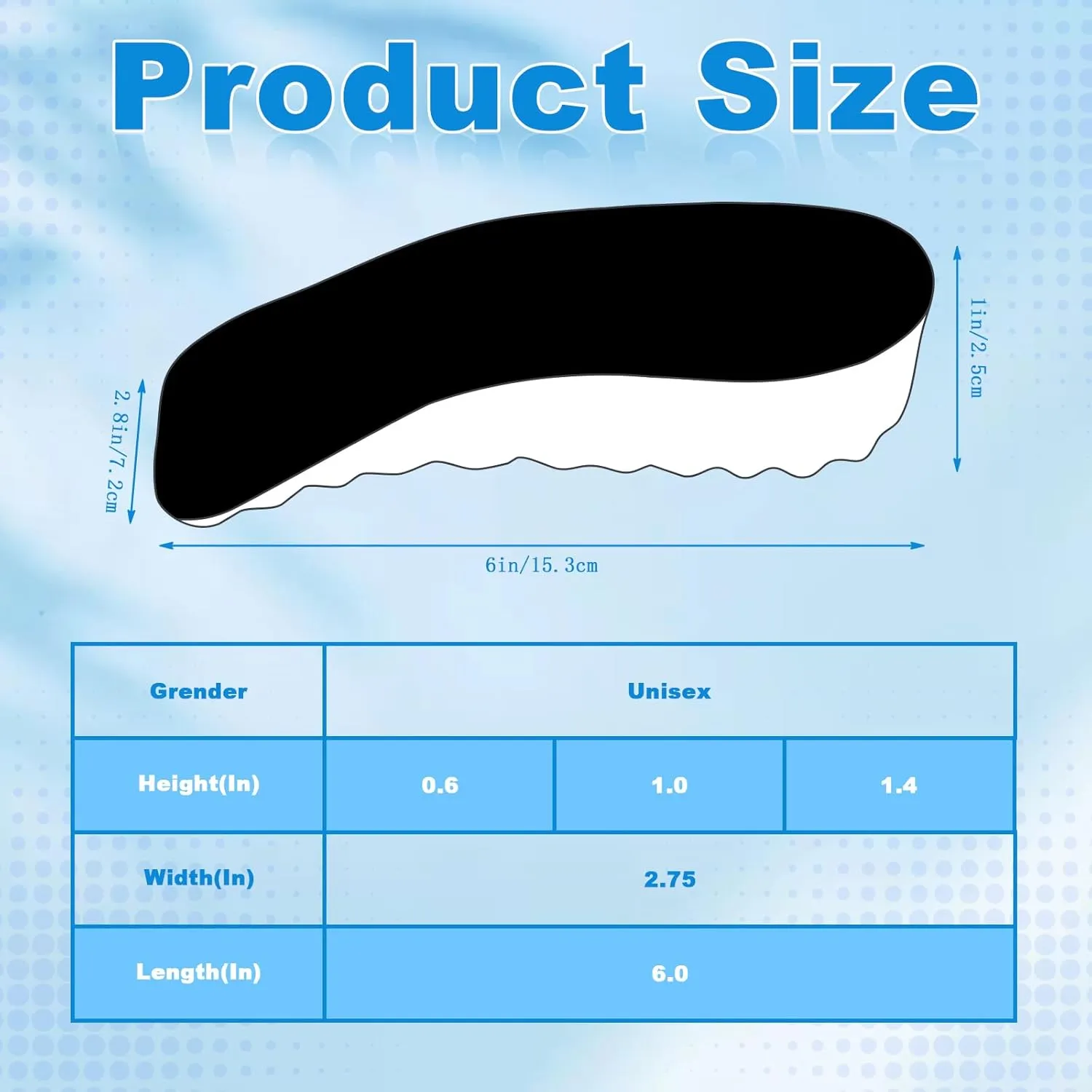 3 Pairs Orthopedic High Pads Height Increase Insoles Arch Support Insoles Height Boosters Cushions for Men, Women(Black,1.0 Inch)