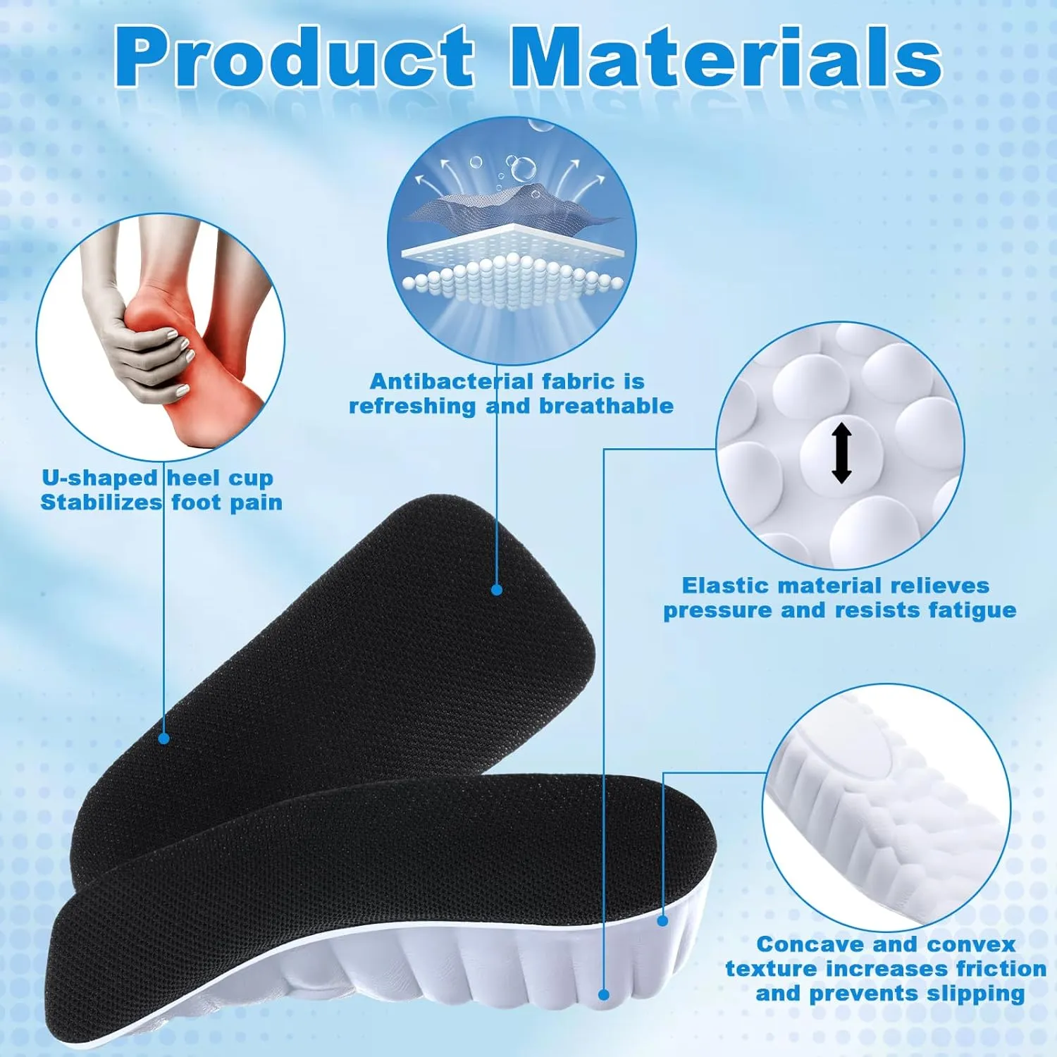 3 Pairs Orthopedic High Pads Height Increase Insoles Arch Support Insoles Height Boosters Cushions for Men, Women(Black,1.0 Inch)