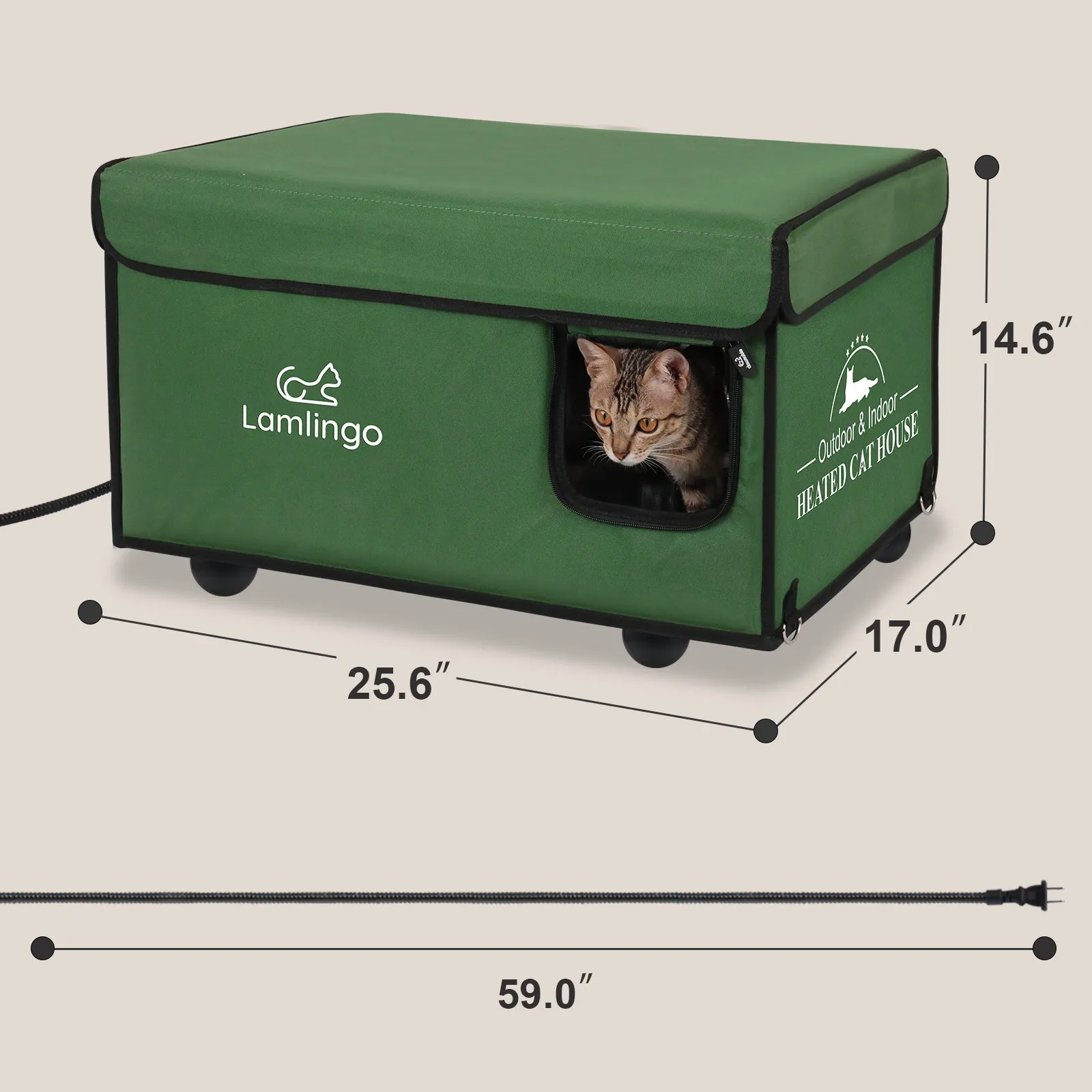 Army Green Large Outdoor Heated Cat House