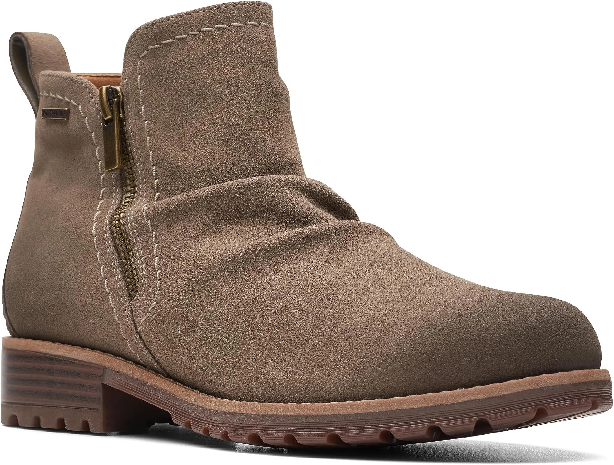 Aspra Walk Waterproof Clarks Ankle Boots, Dark Taupe Suede