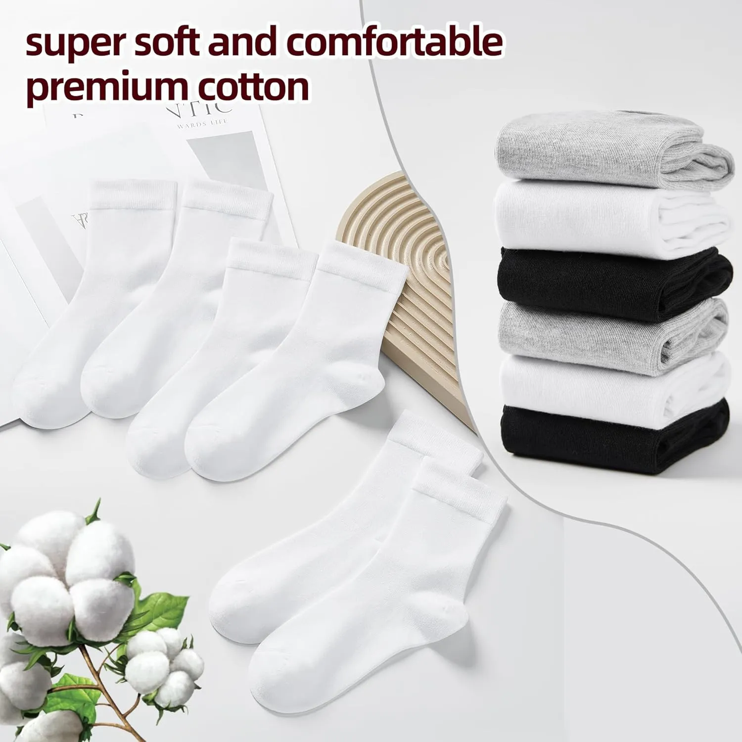 Corlap Women's Thin Cotton Ankle High Crew Socks - 6Pairs Bootie Casual Dress Socks-Gift Box