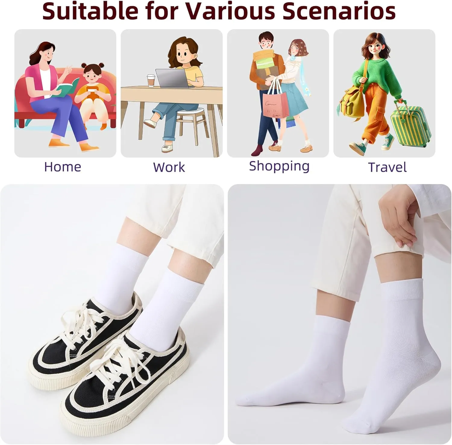 Corlap Women's Thin Cotton Ankle High Crew Socks - 6Pairs Bootie Casual Dress Socks-Gift Box