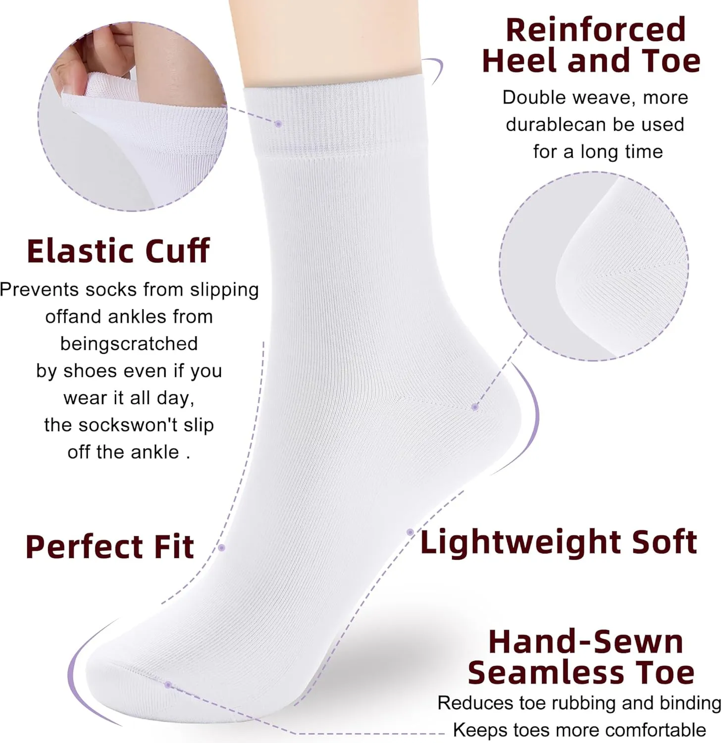 Corlap Women's Thin Cotton Ankle High Crew Socks - 6Pairs Bootie Casual Dress Socks-Gift Box