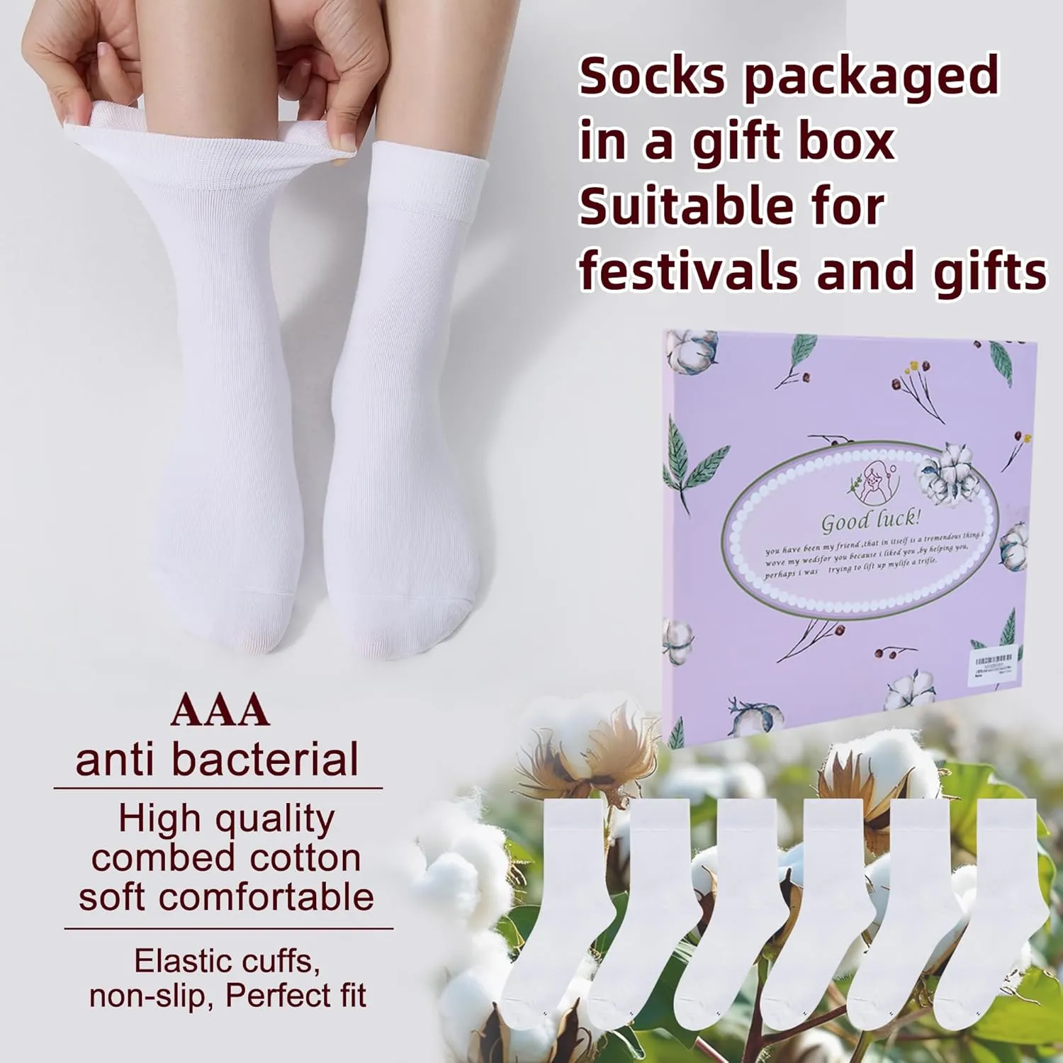 Corlap Women's Thin Cotton Ankle High Crew Socks - 6Pairs Bootie Casual Dress Socks-Gift Box