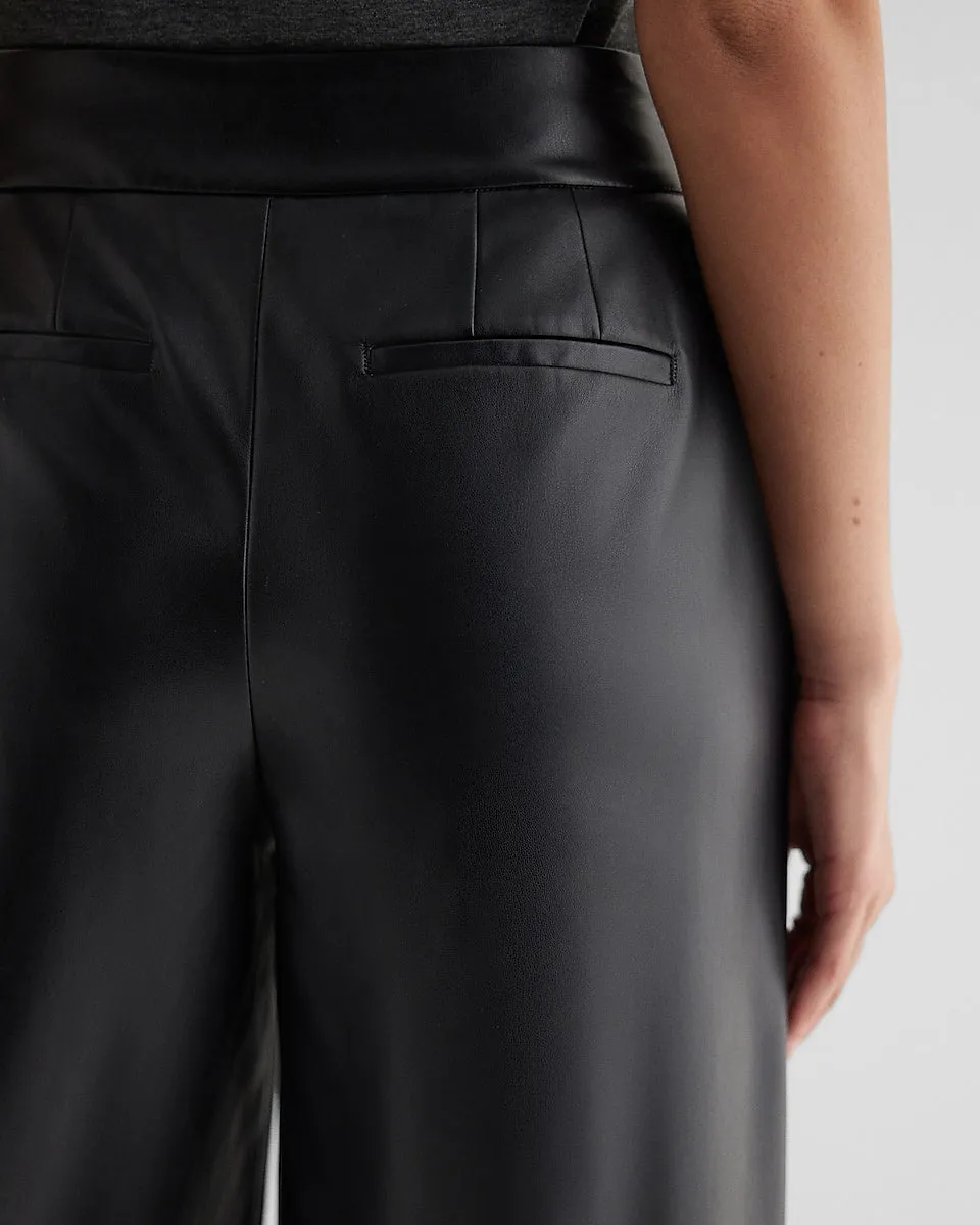 Editor High Waisted Faux Leather Seamed Gaucho Pant in Pitch Black