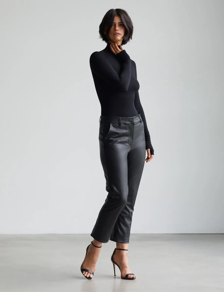 Faux Leather 7/8 Trouser | Black