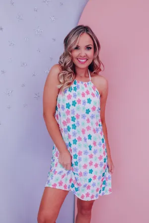 Flower Power Halter Neck Mini Dress