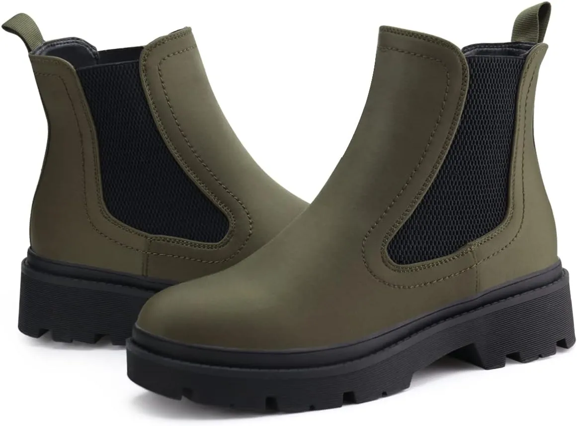 JABASIC Women Chelsea Boots Low Heel Elastic Ankle Boots (10,Army Green)