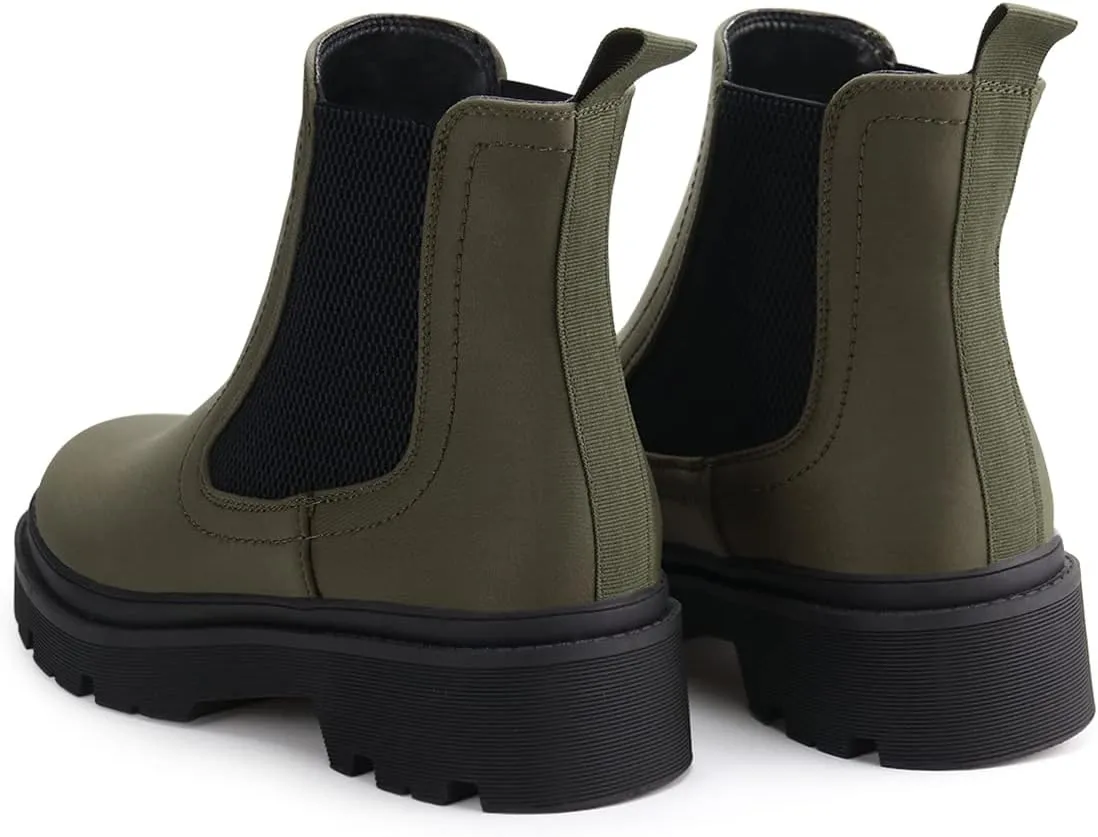 JABASIC Women Chelsea Boots Low Heel Elastic Ankle Boots (10,Army Green)