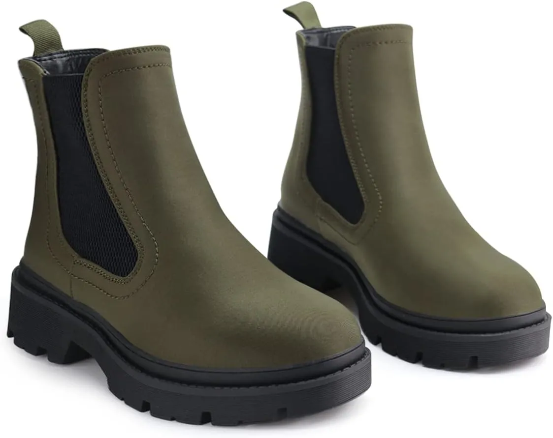 JABASIC Women Chelsea Boots Low Heel Elastic Ankle Boots (10,Army Green)