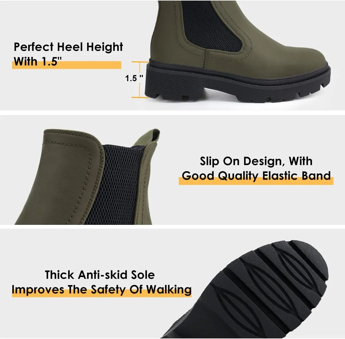 JABASIC Women Chelsea Boots Low Heel Elastic Ankle Boots (10,Army Green)