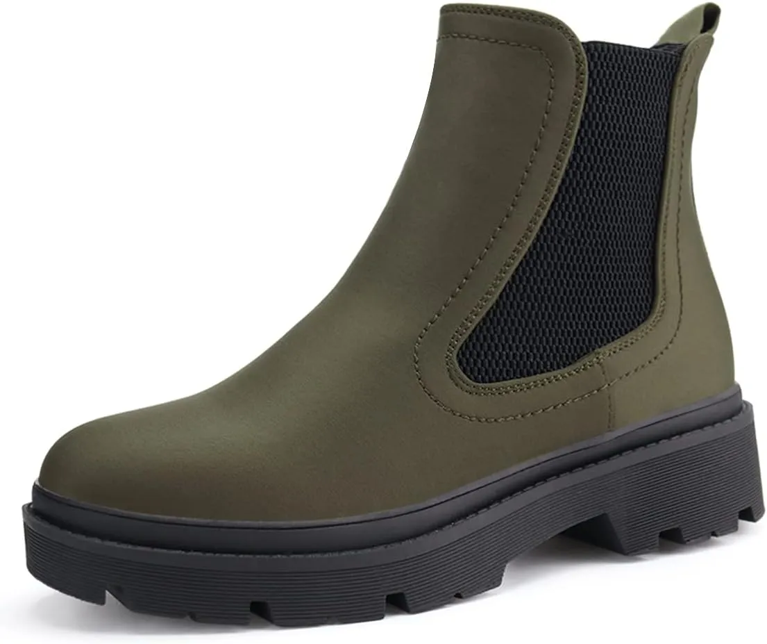 JABASIC Women Chelsea Boots Low Heel Elastic Ankle Boots (10,Army Green)