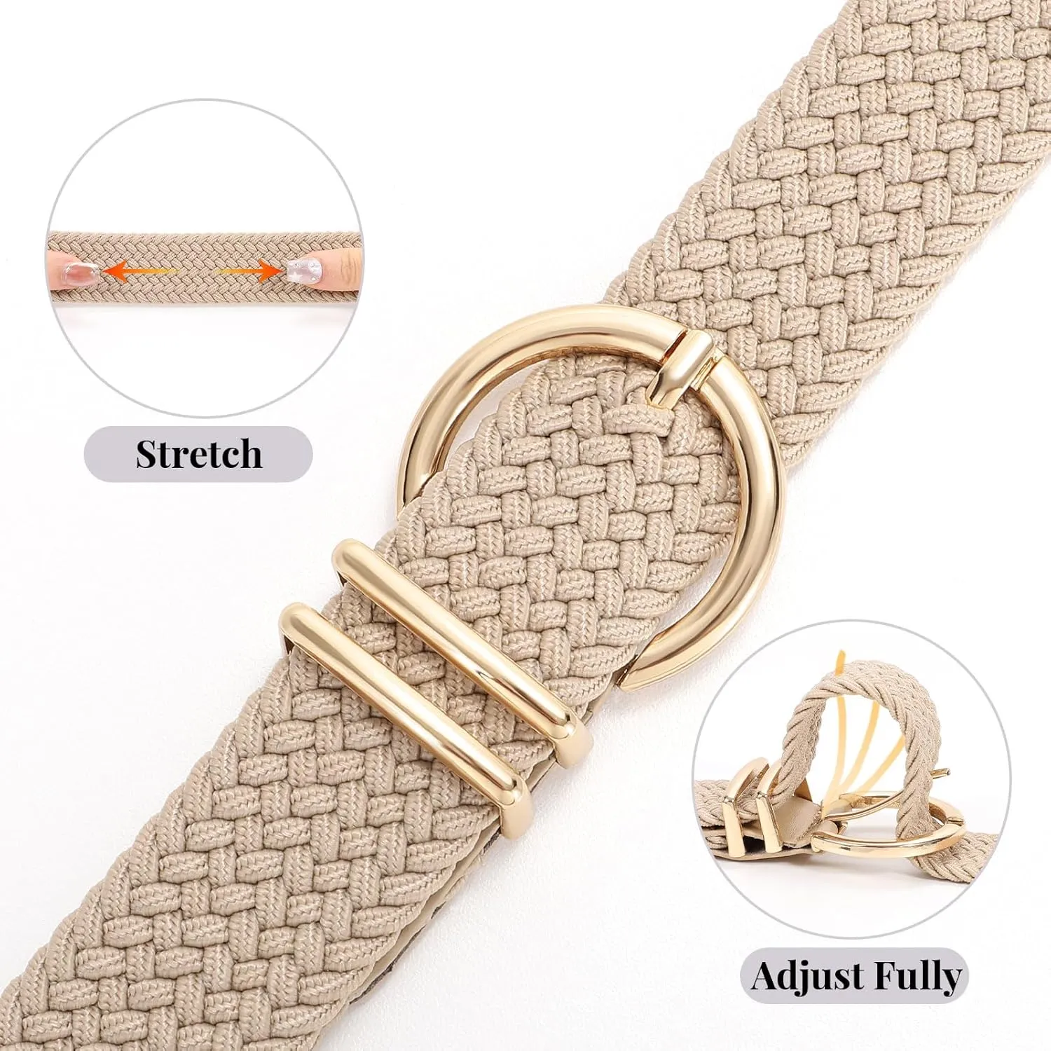 JASGOOD Women Braided Woven Elastic Stretch Belt Canvas Casual Belt for Jeans Pants