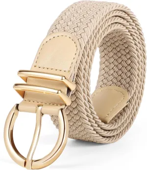 JASGOOD Women Braided Woven Elastic Stretch Belt Canvas Casual Belt for Jeans Pants