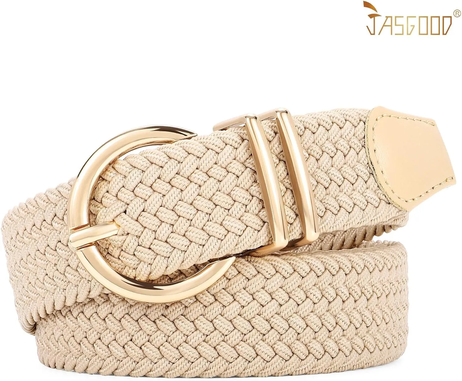 JASGOOD Women Braided Woven Elastic Stretch Belt Canvas Casual Belt for Jeans Pants