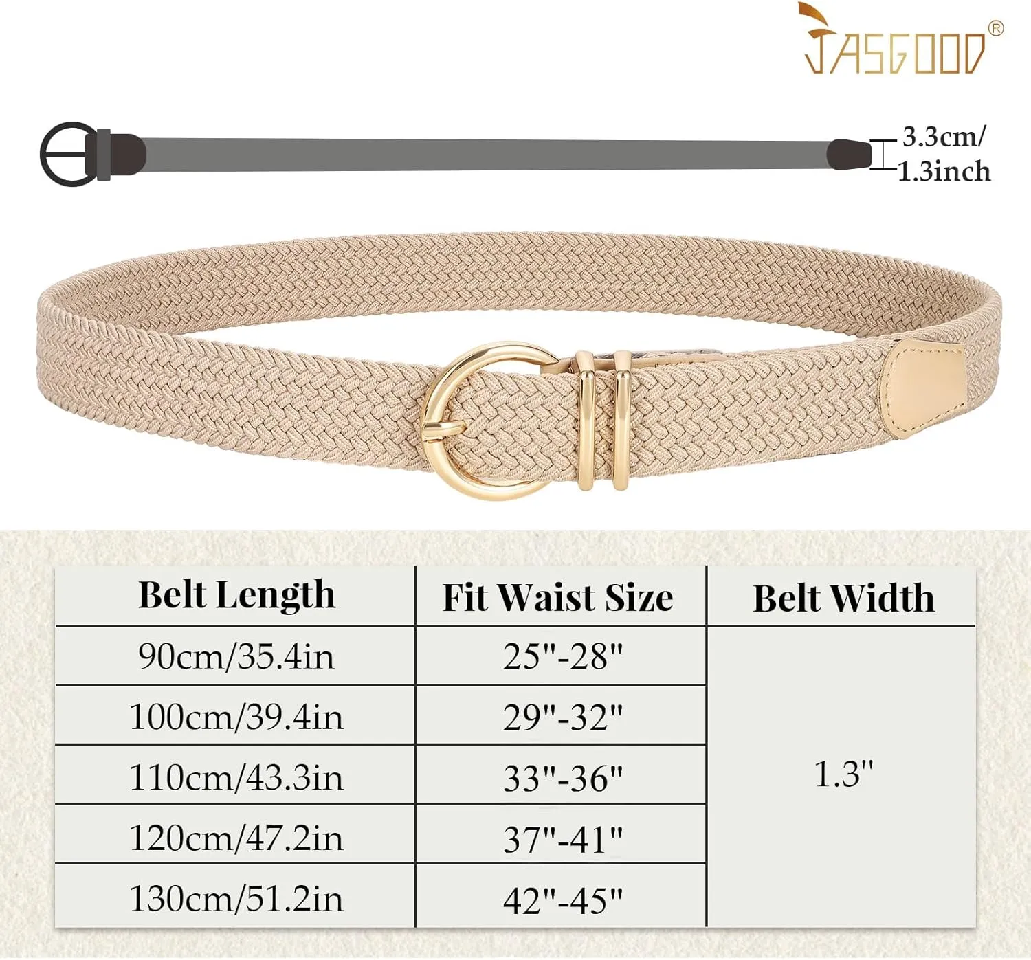 JASGOOD Women Braided Woven Elastic Stretch Belt Canvas Casual Belt for Jeans Pants