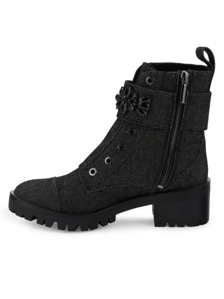 Karl Lagerfeld Paris Embellished Denim Ankle Boots, Black
