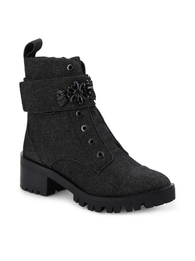 Karl Lagerfeld Paris Embellished Denim Ankle Boots, Black