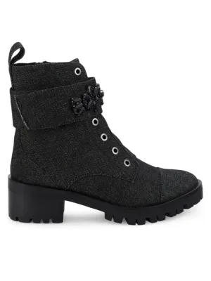Karl Lagerfeld Paris Embellished Denim Ankle Boots, Black