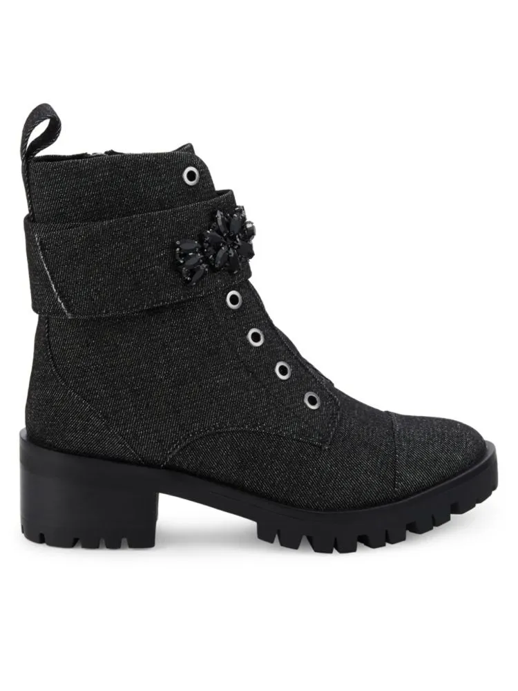 Karl Lagerfeld Paris Embellished Denim Ankle Boots, Black