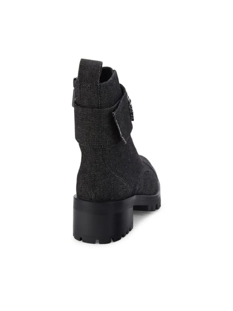 Karl Lagerfeld Paris Embellished Denim Ankle Boots, Black