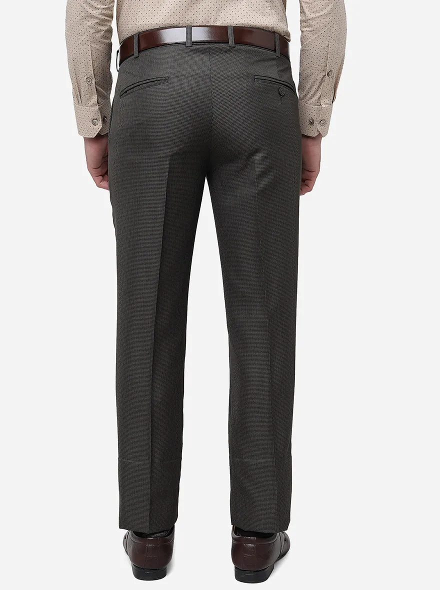 Khaki Checked Slim Fit Formal Trouser | Metal
