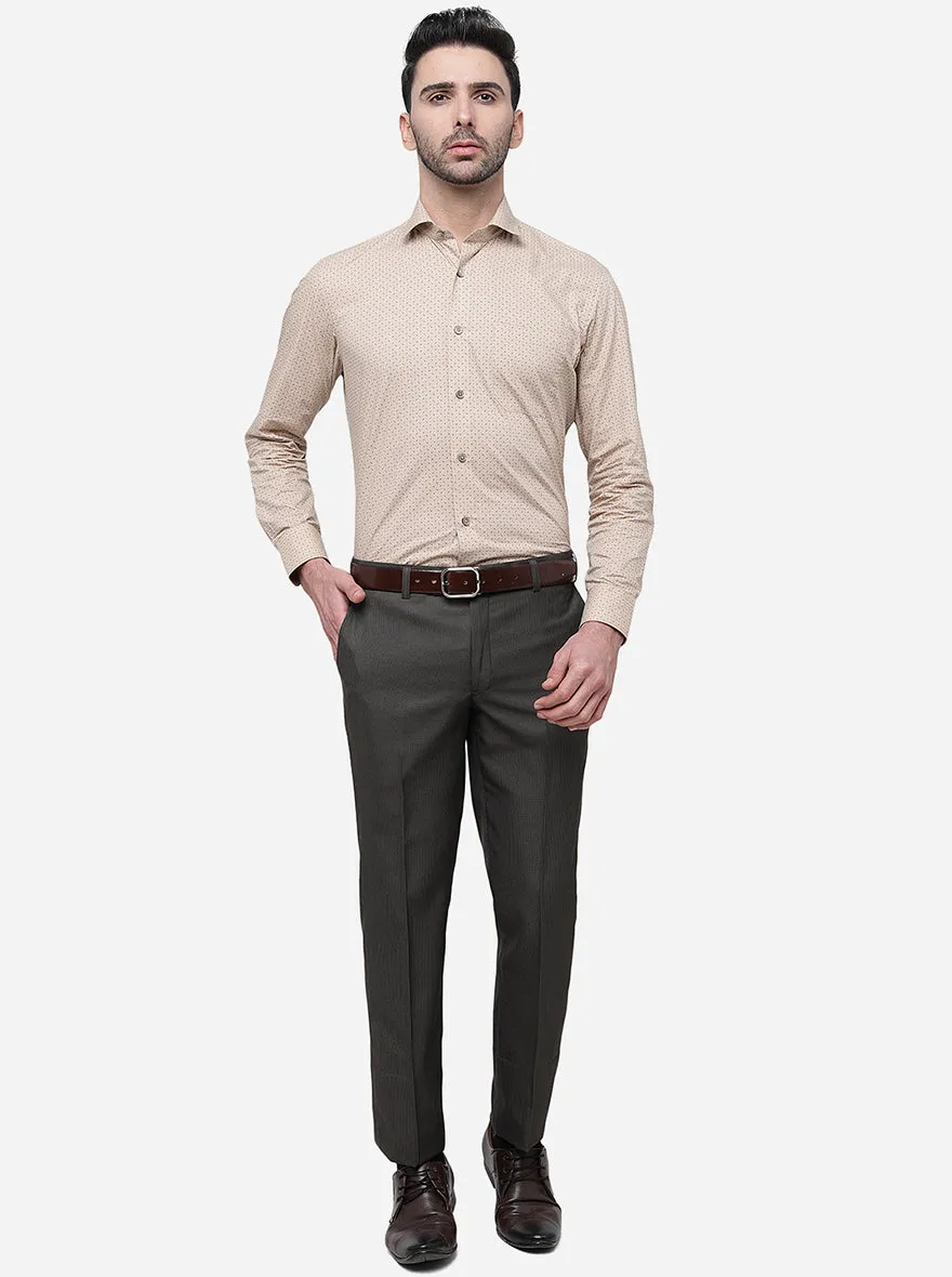 Khaki Checked Slim Fit Formal Trouser | Metal