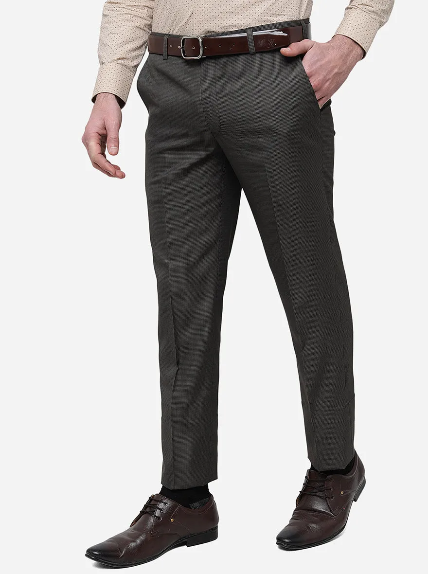 Khaki Checked Slim Fit Formal Trouser | Metal