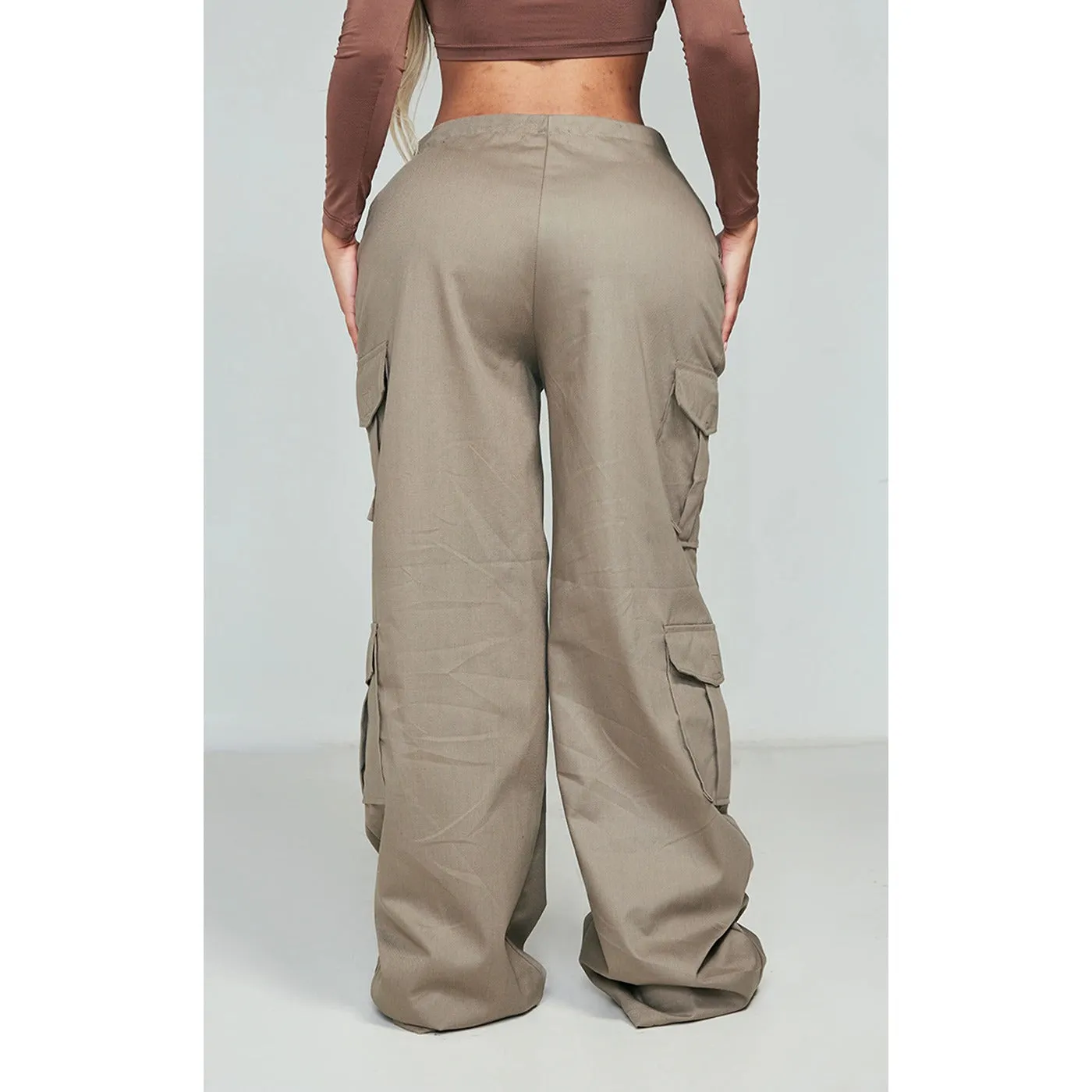 Khaki Fold Waist Band Cargo Trousers