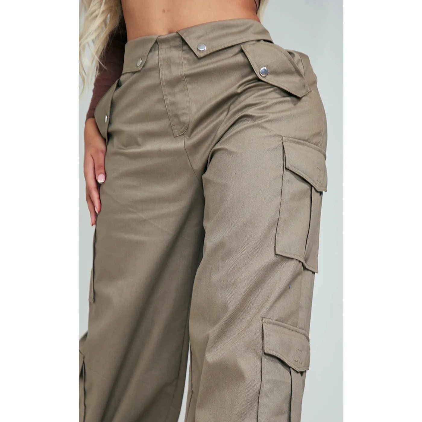 Khaki Fold Waist Band Cargo Trousers