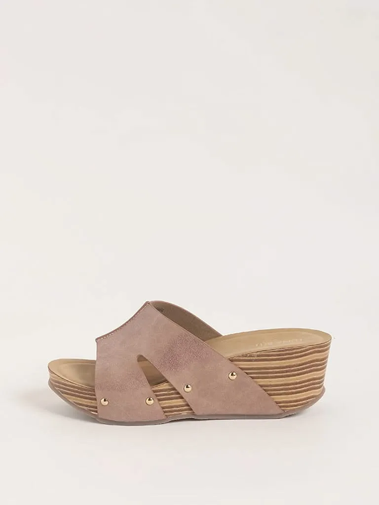 LUNA BLU Blush Pink Broad Strap Wedges Sandals