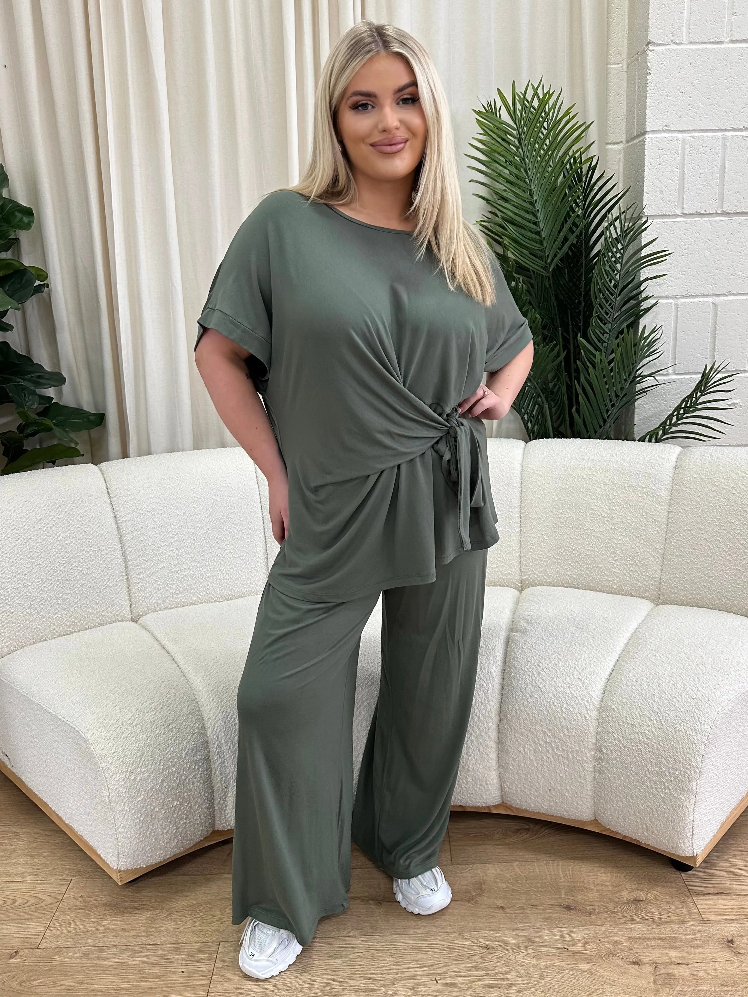 Mackenzie Curve Khaki Tie Up Trouser Set