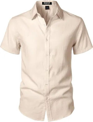 Men's Stretch Textured Short Sleeve Button Down Shirts Summer Casual Beach Wedding Vacation Shirt