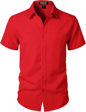 Men's Stretch Textured Short Sleeve Button Down Shirts Summer Casual Beach Wedding Vacation Shirt