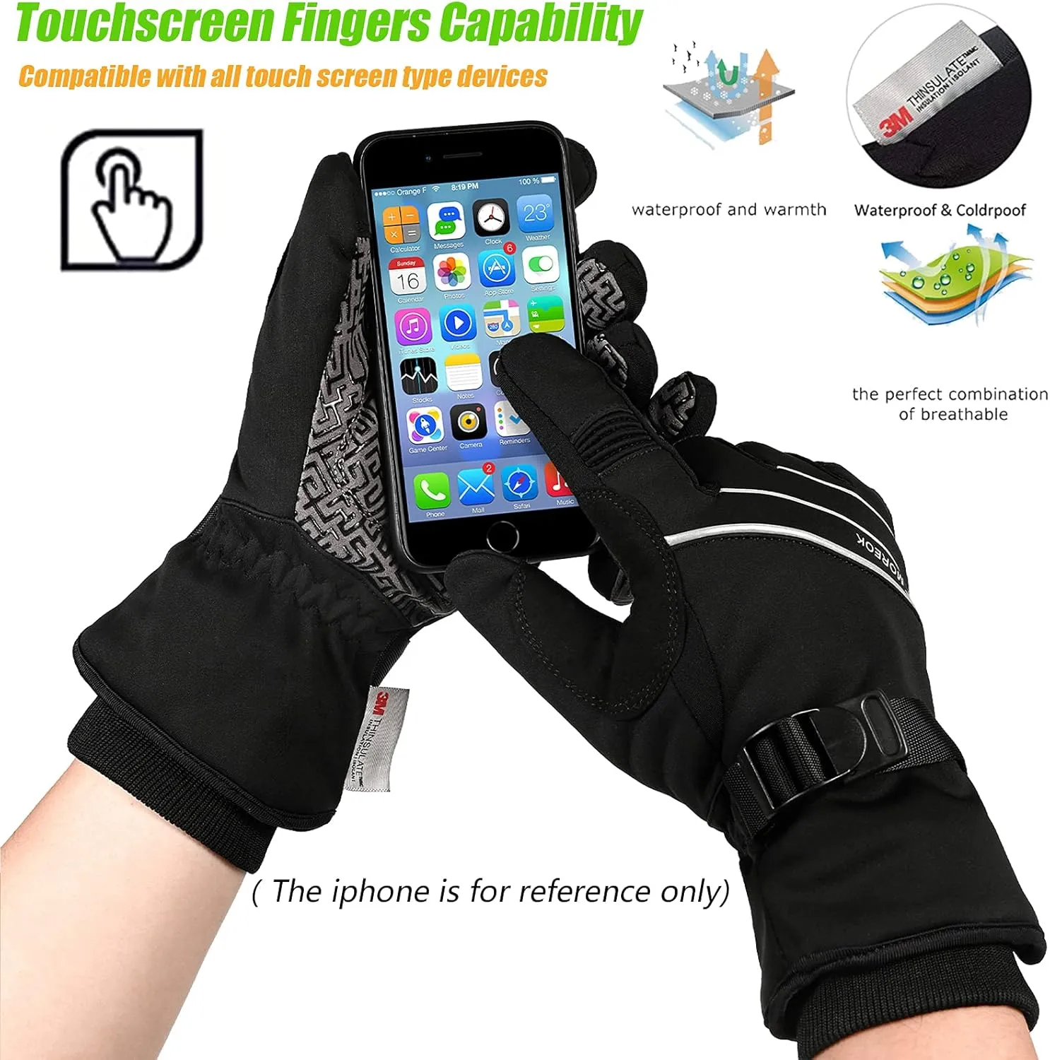 MOREOK Waterproof & Windproof -30??F Winter Gloves for Men/Women, 3M Thinsulate Thermal Gloves Touch Screen Warm Gloves for Skiing,Cycling,Motorcycle,Running