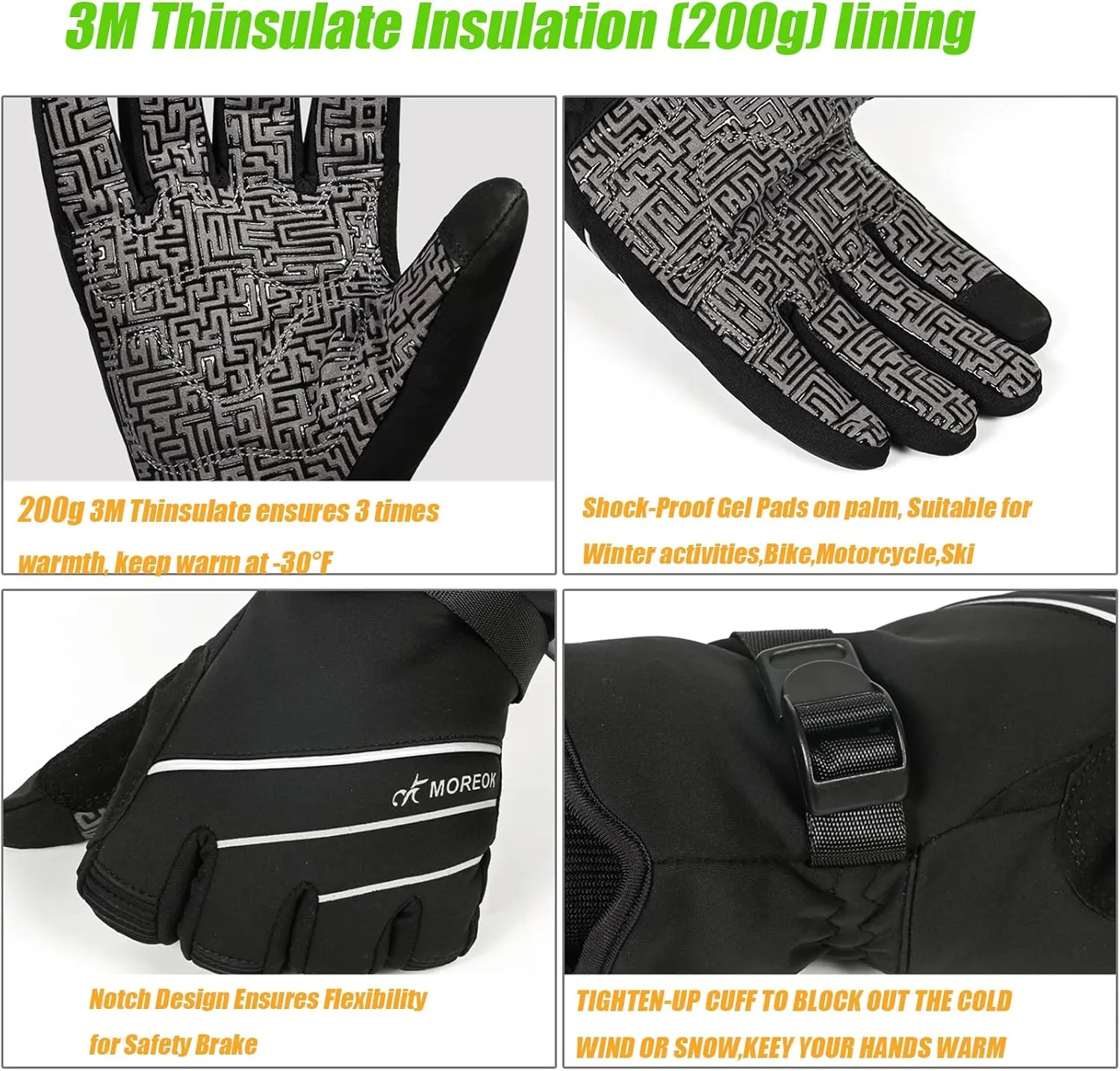 MOREOK Waterproof & Windproof -30??F Winter Gloves for Men/Women, 3M Thinsulate Thermal Gloves Touch Screen Warm Gloves for Skiing,Cycling,Motorcycle,Running