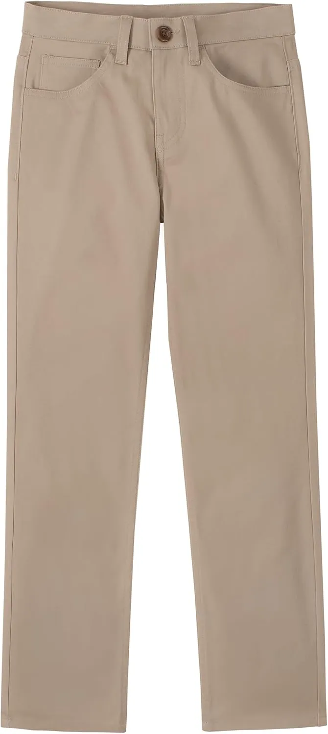 Nautica Boys' Flat Front Stretch Twill Chino Khaki Pant