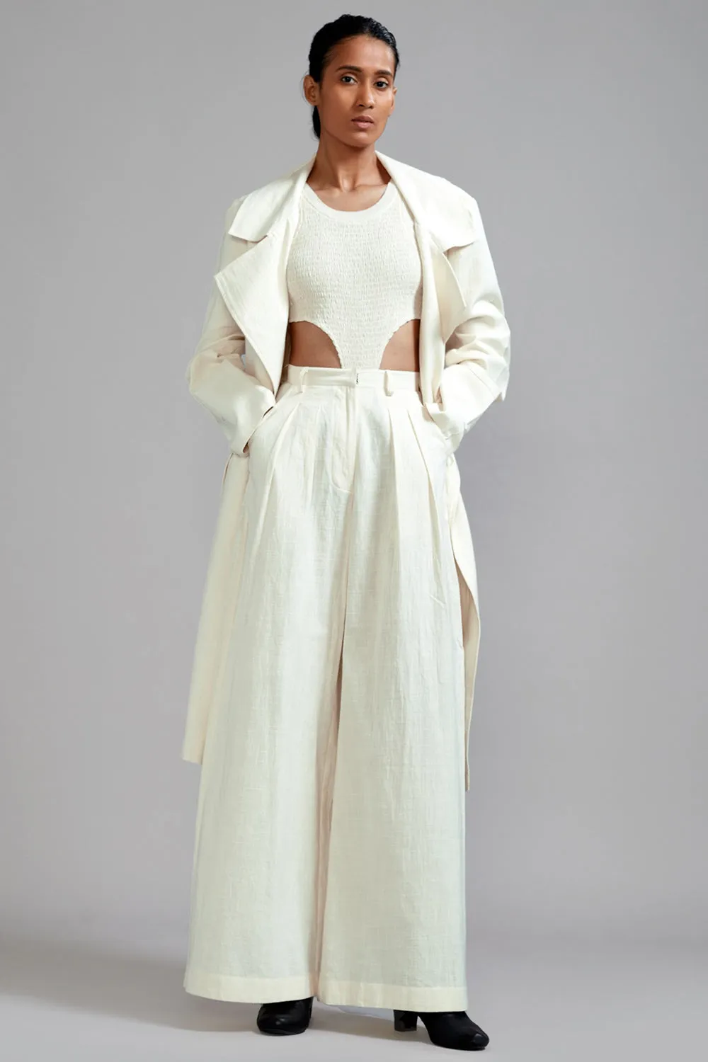 Off-White Cotton Trench Jacket Set