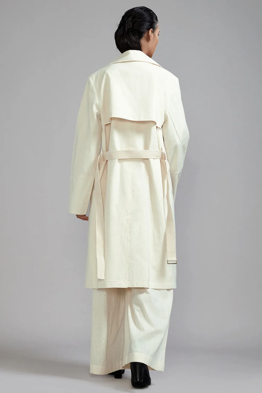 Off-White Cotton Trench Jacket Set