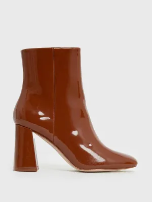 Patent block-heel ankle boots