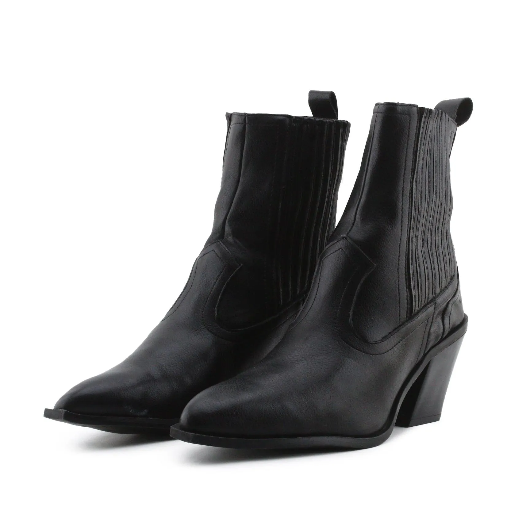 Pull & Bear Stretchable Block Heels Ankle Boots | 100% Authentic Leather