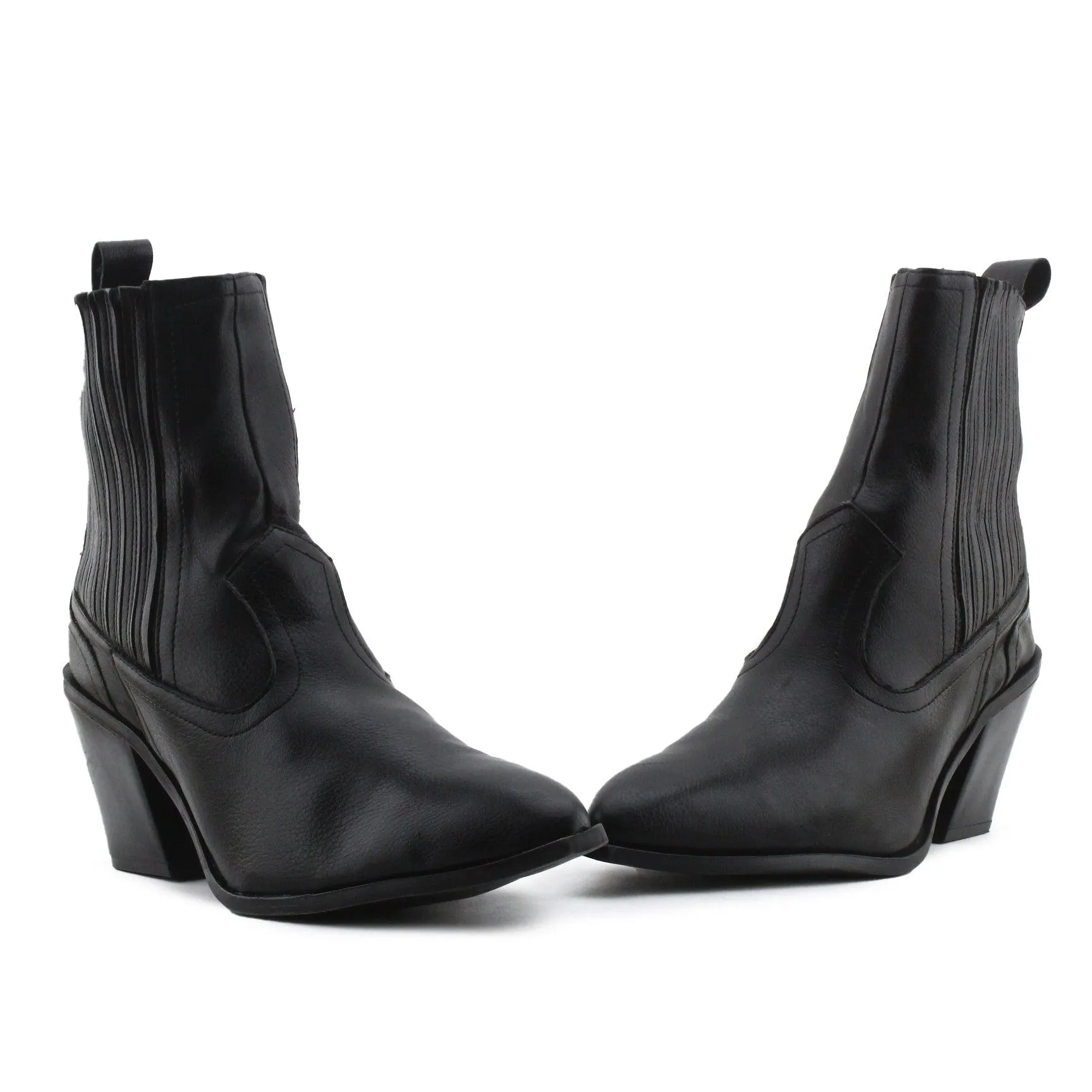 Pull & Bear Stretchable Block Heels Ankle Boots | 100% Authentic Leather