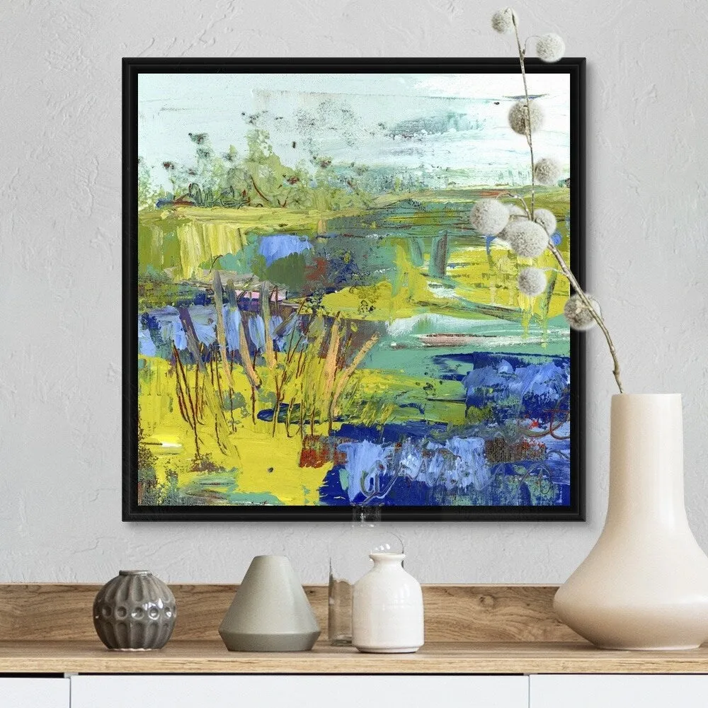 "Abstract Summer Marsh II" Black Float Frame Canvas Art
