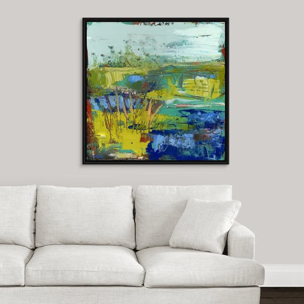 "Abstract Summer Marsh II" Black Float Frame Canvas Art