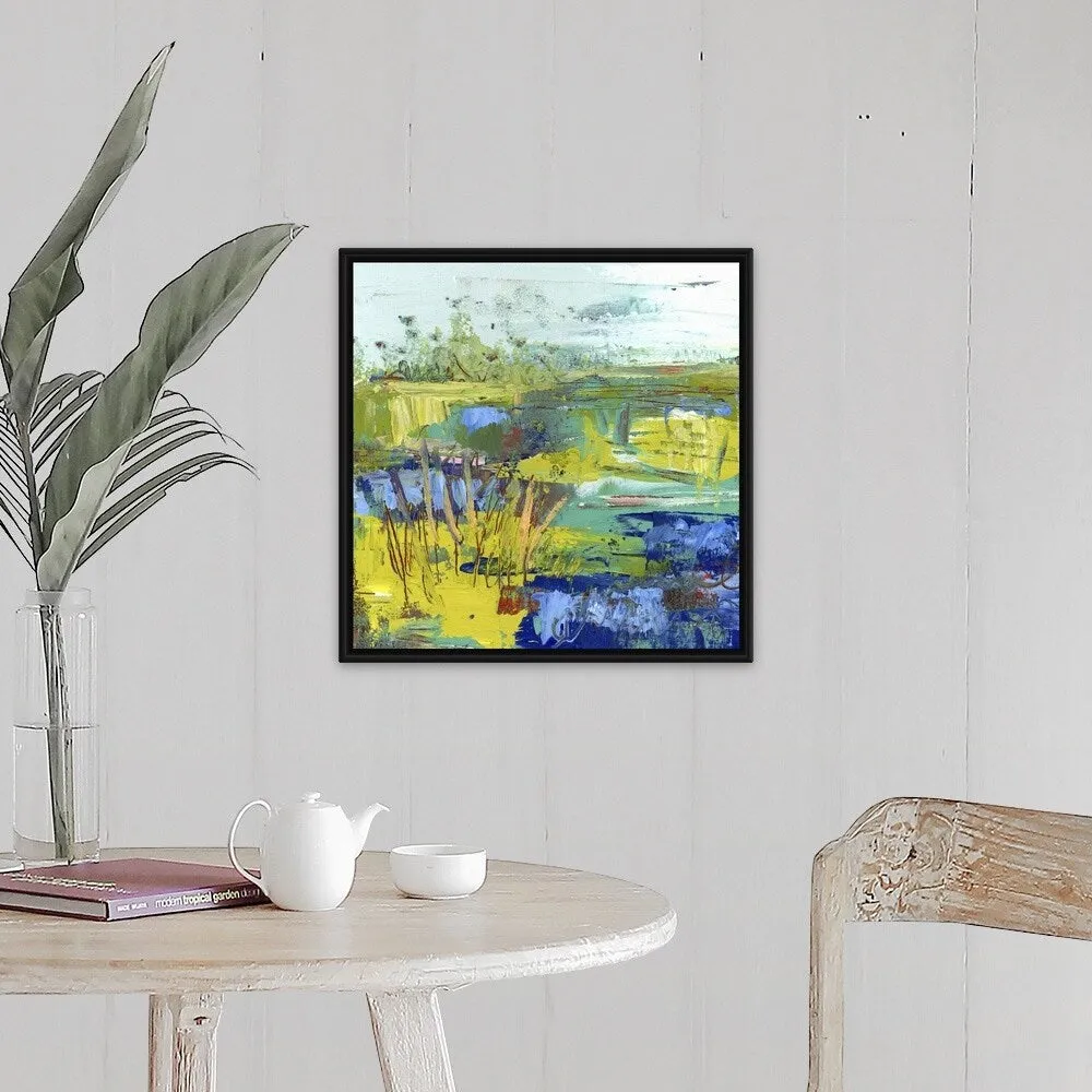 "Abstract Summer Marsh II" Black Float Frame Canvas Art