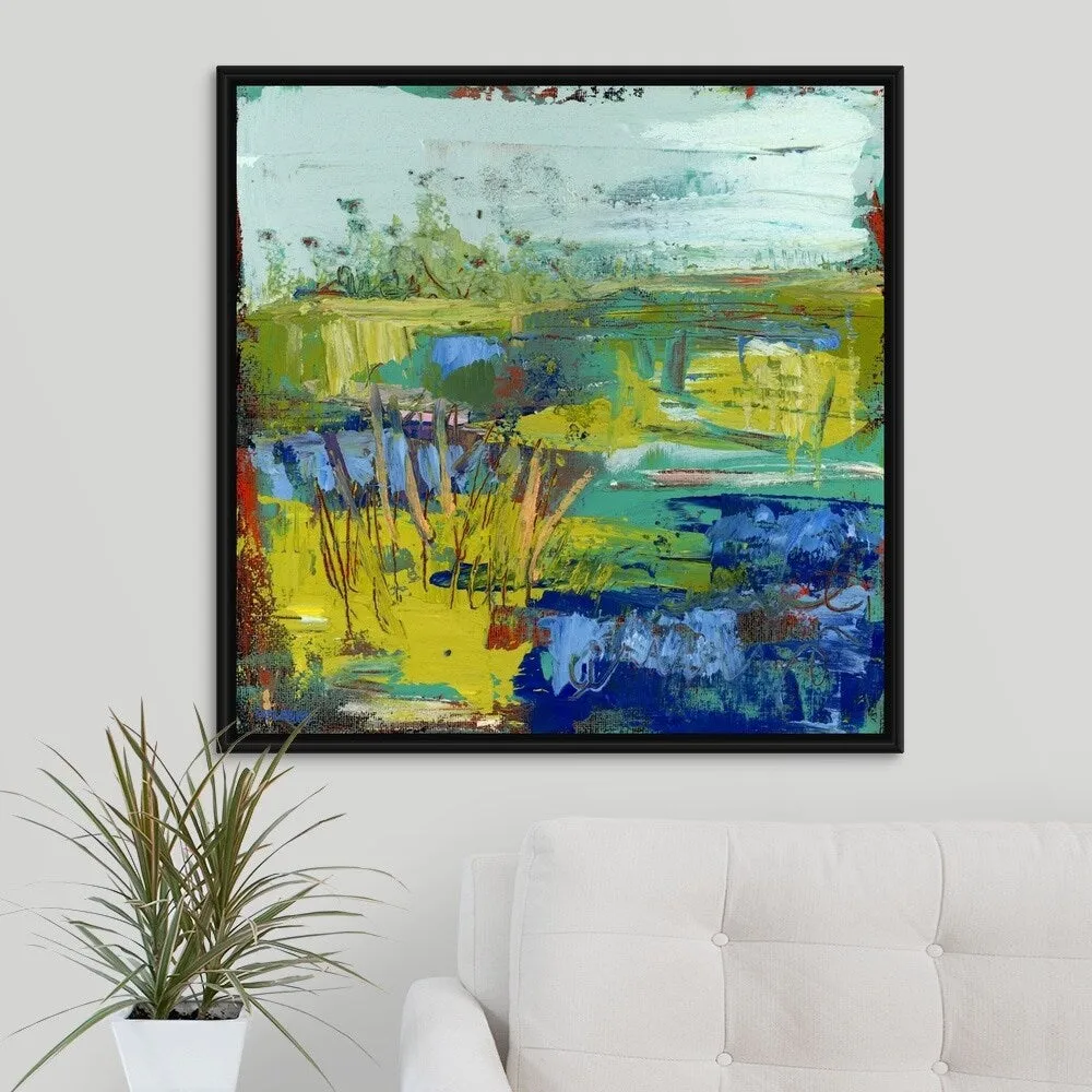 "Abstract Summer Marsh II" Black Float Frame Canvas Art