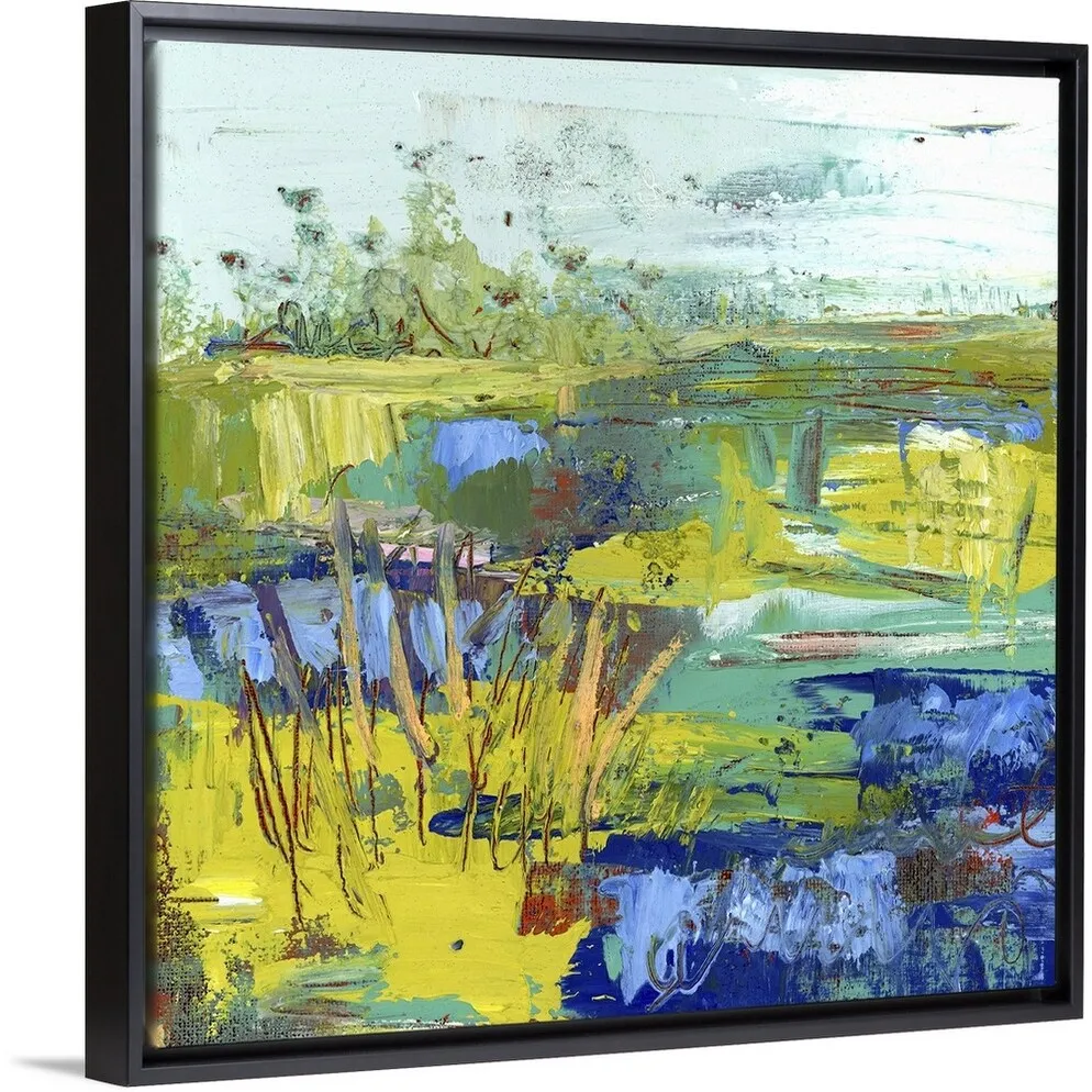 "Abstract Summer Marsh II" Black Float Frame Canvas Art