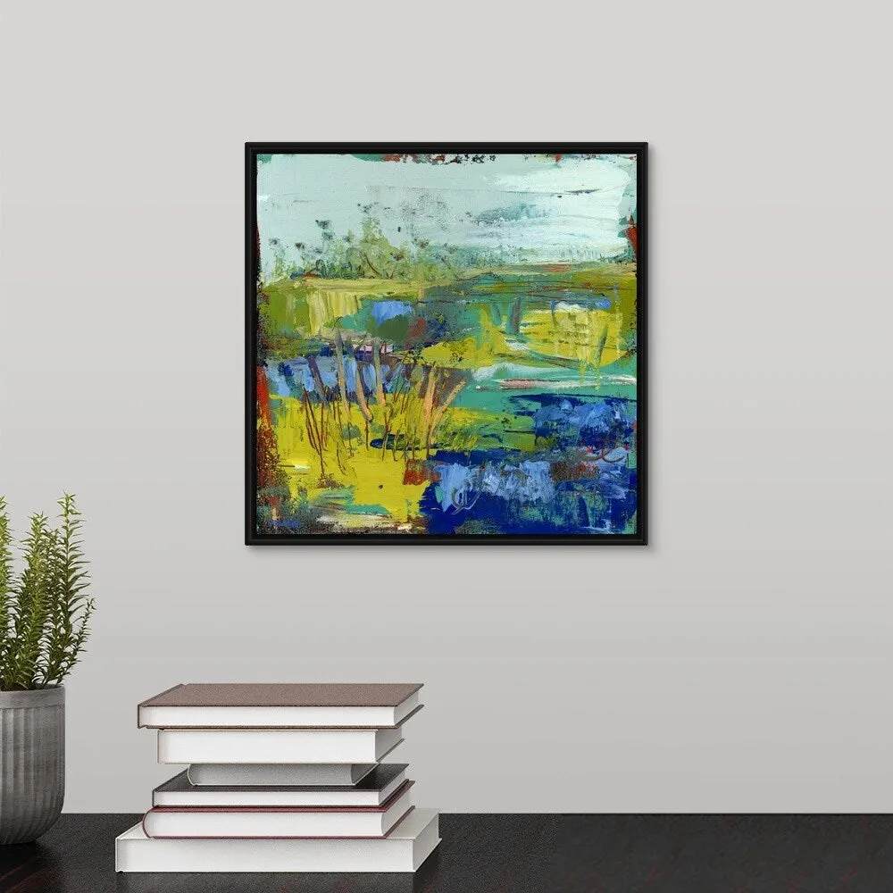 "Abstract Summer Marsh II" Black Float Frame Canvas Art